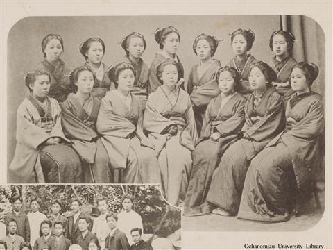 東京女子高等師範学校開校五拾季記念写真帖 「明治十七年卒業生（簪に特徴あり）」