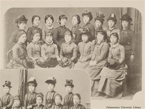 東京女子高等師範学校開校五拾季記念写真帖 「明治十九年卒業生（洋服、前髪に特徴あり）」